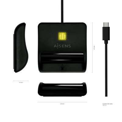 Lector de DNI USB Tipo-C Aisens ASCR-SN03C-BK/ Negro