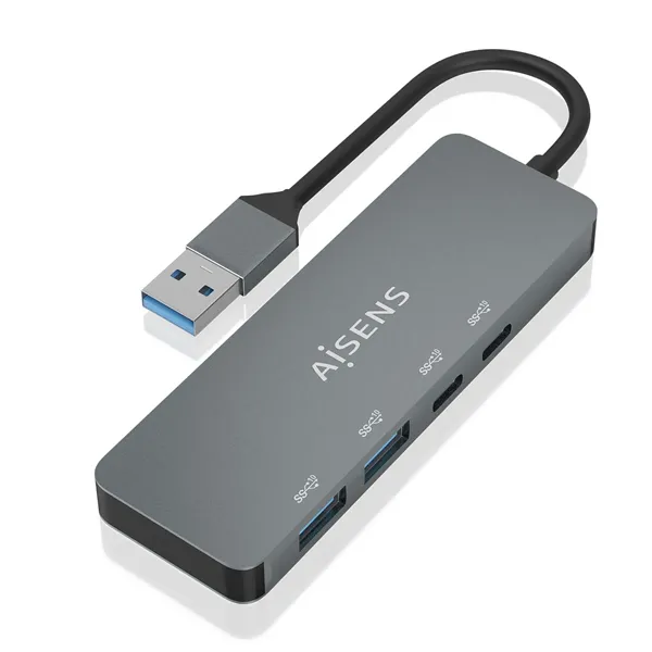 Hub USB 3.2 Aisens A106-0696/ 2xUSB/ 2xUSB Tipo-C/ Gris