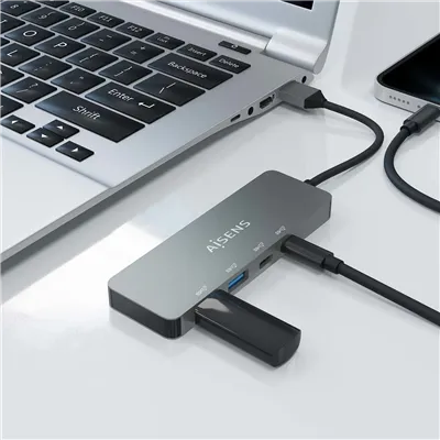 Hub USB 3.2 Aisens A106-0696/ 2xUSB/ 2xUSB Tipo-C/ Gris