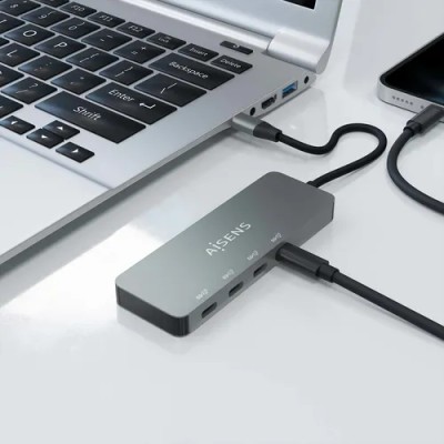 Hub USB Tipo-C Aisens A109-0695/ 4xUSB Tipo-C/ Gris