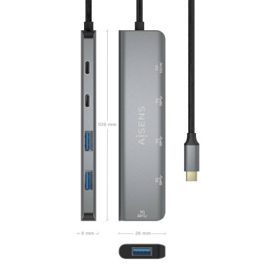 Hub USB Tipo-C Aisens A109-0857/ 3xUSB/ 1xUSB Tipo-C/ 1xUSB