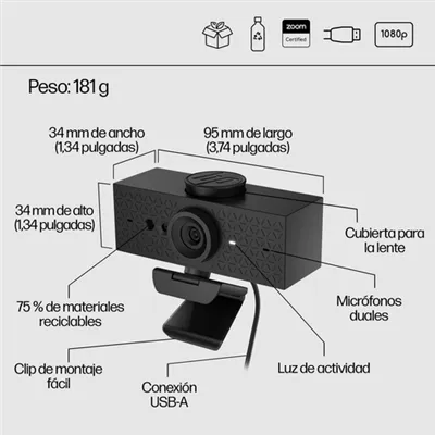 HP 620 Webcam FHD, 4MP, 60pps, 1080p 5x, Microfono, USB