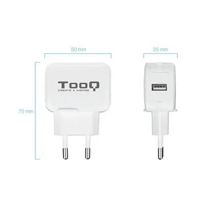 Cargador de Pared TooQ TQWC-1S01WT/ 1xUSB/ 12W/ Blanco