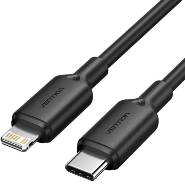 Cable USB 2.0 Tipo-C Lightning Vention LAKBH/ USB Tipo-C Macho - Lightning Macho/ Hasta 27W/ 480Mbps/ 2m/ Negro