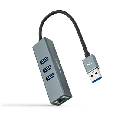 Hub USB 3.0 Nanocable 10.03.0407/ 3xUSB/ 1xRJ45/ Gris