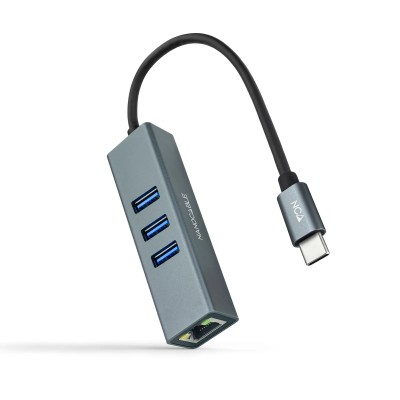 Hub USB Tipo-C Nanocable 10.03.0408/ 3xUSB/ 1xRJ45/ Gris