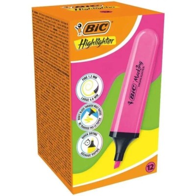 Caja de Marcadores Fluorescentes Bic Highlighter Flat Neón/ 12