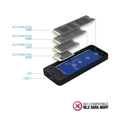 Caja Externa para Disco SSD M.2 NVMe TooQ TQE-2280B/ USB 3.1/