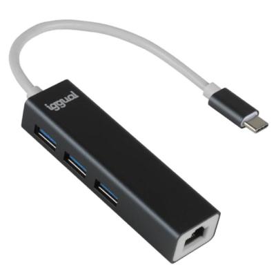 Iggual HUB USB-C con RJ45 Gigabit +3x Puertos USB 3.0 para