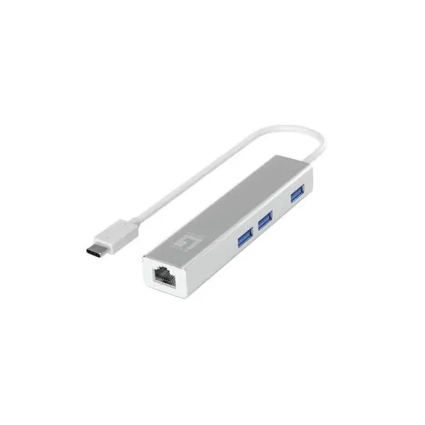 ADAPTADOR USB-C A GIGABIT ETHERNET RJ45 LEVEL ONE CON HUB USB 3.0 3 PUERTOS