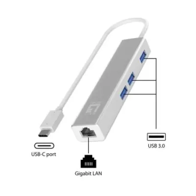 ADAPTADOR USB-C A GIGABIT ETHERNET RJ45 LEVEL ONE CON HUB USB