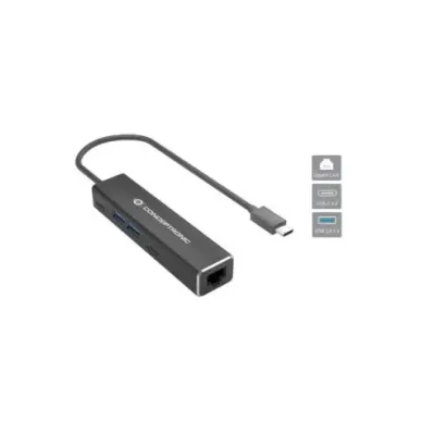 ADAPTADOR USB-C A GIGABIT ETHERNET RJ45 CONCEPTRONIC CON HUB
