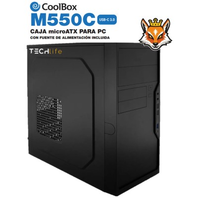 CoolBox Caja Micro ATX M550 con USB-C Negro, con Fuente de