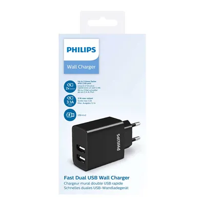 Cargador de Pared Philips DLP2610/ 2xUSB/ 15.5W