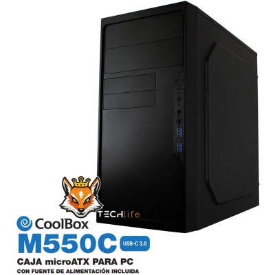 CoolBox Caja Micro ATX M550 con USB-C Negro, con Fuente de