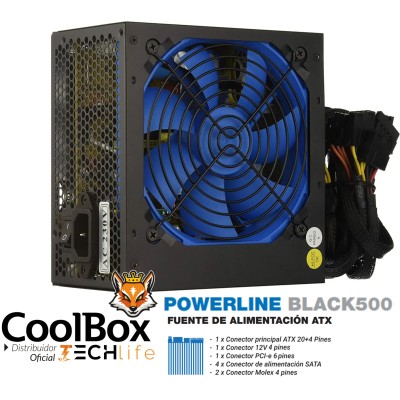 CoolBox PowerLine Black 500W Fuente de alimentación ATX, cables