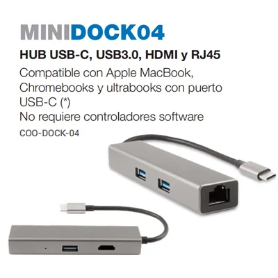 CoolBox HUB miniDock4 USB-C Docking 4K con HDMI/USB 3.0/RJ45