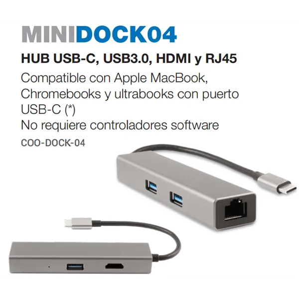 CoolBox HUB miniDock4 USB-C Docking 4K con HDMI/USB 3.0/RJ45 Gigabit