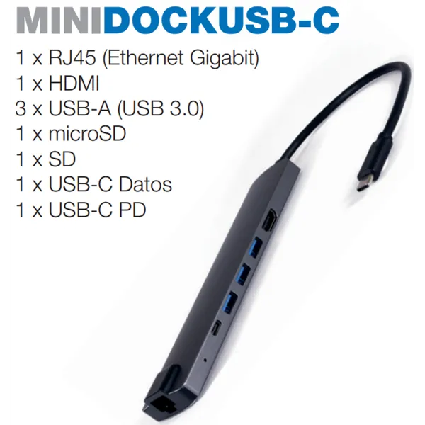 CoolBox Hub miniDOCK USB-C 9 en 1 Docking con HDMI/USB 3.0/USB-C Cargador/USB-C Datos/Lector MicroSD