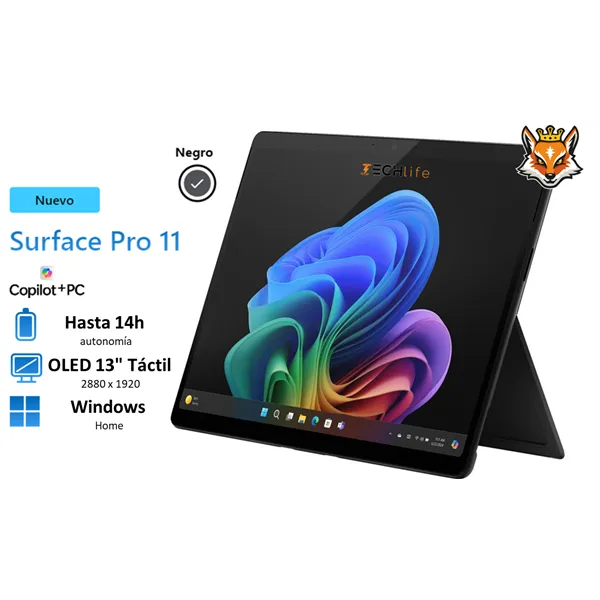 Microsoft Surface Pro 11 OLED IA Copilot+PC 13" Negro - Snapdragon X Elite 12xCore 16GB 512GB SSD 14h Auton