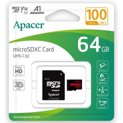 Apacer 64GB XC UHS 1 con Adaptador Clase 10 a 100MBs