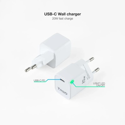 Cargador de Pared TooQ TQWC-PD20WT/ 1xUSB Tipo-C/ 20W/ Blanco