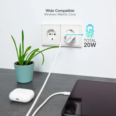 Cargador de Pared TooQ TQWC-PD20WT/ 1xUSB Tipo-C/ 20W/ Blanco