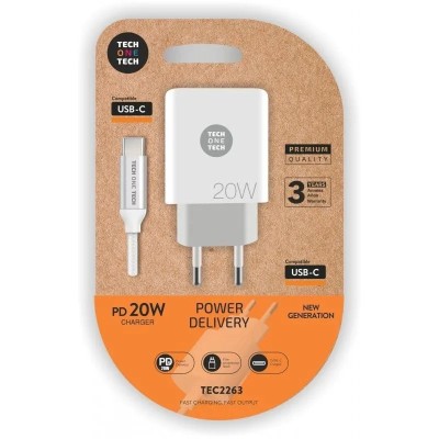 Cargador de Pared Tech One Tech TEC2263/ 1xUSB Tipo-C + Cable