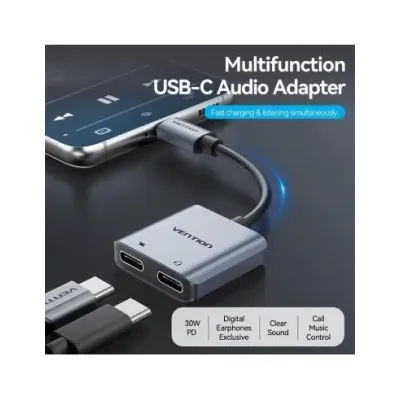 Conversor USB Tipo-C Vention BGZHA/ USB Tipo-C Macho - 2x USB