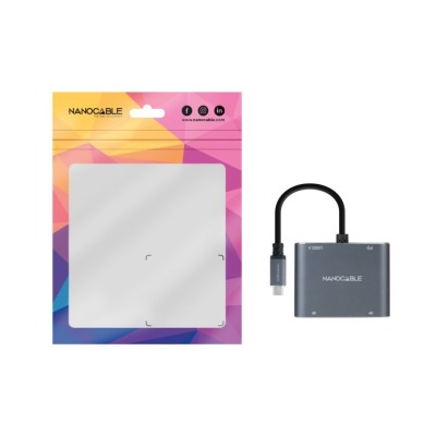 Nanocable converosr usb-c a 2xhdmi/usb2.0/pd