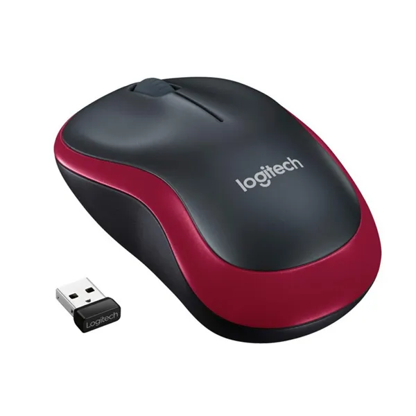 Logitech M185 Negro/Rojo - Ratón inalámbrico mediano 1000 DPI, Óptico