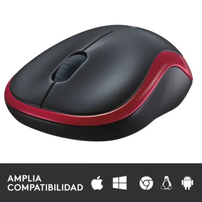 Logitech M185 Negro/Rojo - Ratón inalámbrico mediano 1000 DPI