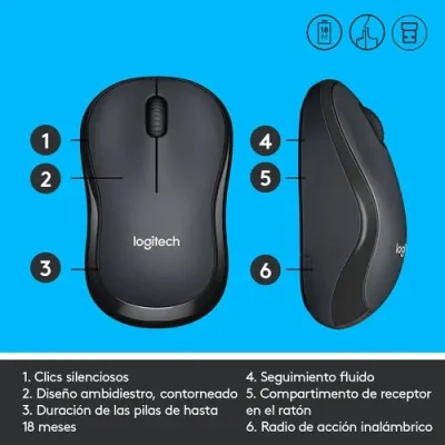 Logitech Silent M220 Ratón Inalámbrico, Hasta 1000 DPI/ Gris