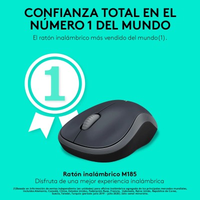 Logitech M185 Negro y Gris -Ratón inalámbrico mediano 1000 DPI