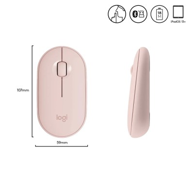 Logitech Pebble M350 Rosa Ratón Bluetooth+Wifi USB, Hasta 1000