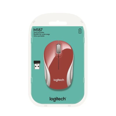 Logitech M187 Rojo/Blanco -Ratón inalámbrico ultraportátil 1000