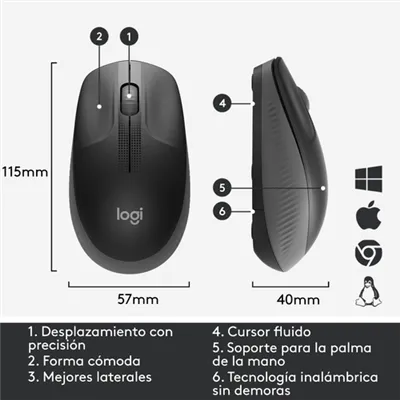 Logitech M190 Negro/Gris oscuro Ratón inalámbrico tamaño