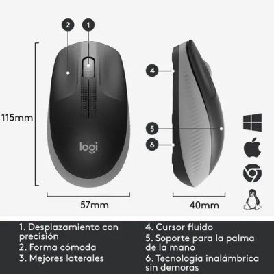 Logitech M190 Negro/Gris Ratón inalámbrico tamaño normal