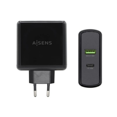 Cargador de Pared Aisens ASCH-2PD30QC-BK/ 1xUSB Tipo-C/ 1x USB/