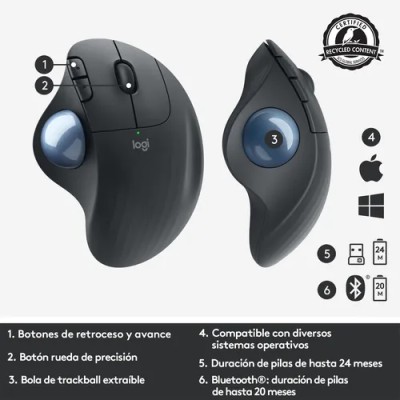 Logitech ERGO M575 Grafito-Ratón Trackball Inalámbrico