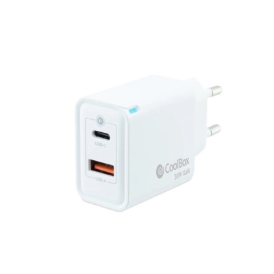 CoolBox Cargador USB-C de 30W con tecnología GaN QC3.0 + USB-A