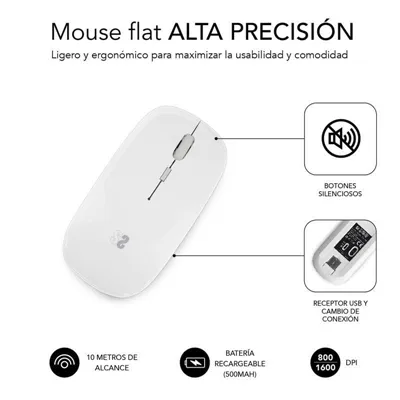 Ratón Inalámbrico por Bluetooth Subblim Dual Flat/ Batería