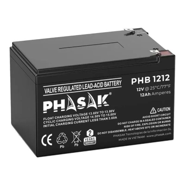 Batería Phasak PHB 1212 compatible con SAI/UPS PHASAK según especificaciones