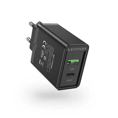 Cargador de Pared Vention FBBB0-EU/ 1xUSB Tipo-C/ 1xUSB/ 20W