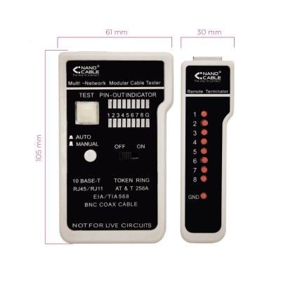 Nanocable TESTEADOR PARA CABLE RJ11/RJ12/RJ45, COAXIAL