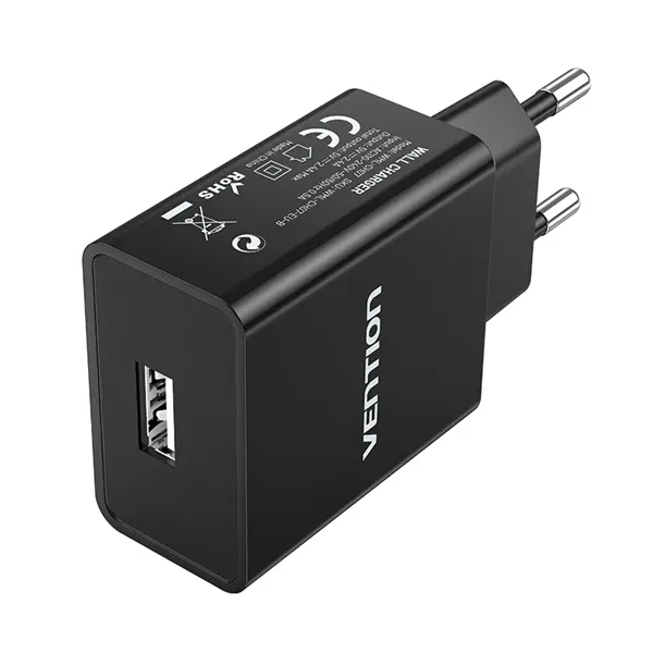 Cargador de Pared Vention WML-CH07-EU-B/ 1xUSB/ 12W