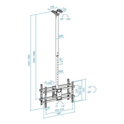 TooQ 6TSLI-XL-B Soporte XL TV de Techo para 2 Pantallas