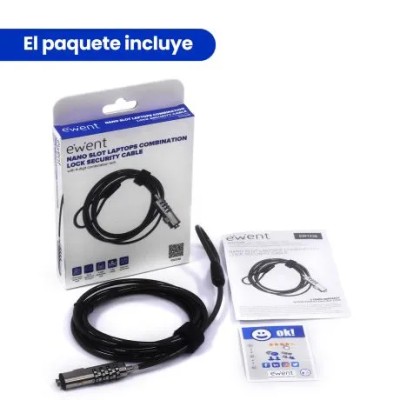 Ewent Nano Cable de seguridad con cerradura de combinación para