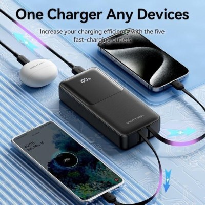 Powerbank 20000mAh Vention FHPB0/ 22.5W/ Negra/ Incluye Cable