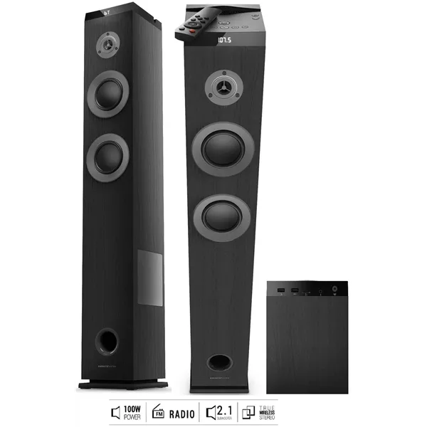 Energy Sistem Tower 5 MAX 100W Torre de sonido 2.1 Bluetooth 5.3/Radio/USB/MicroSD Madera Natural,Negro